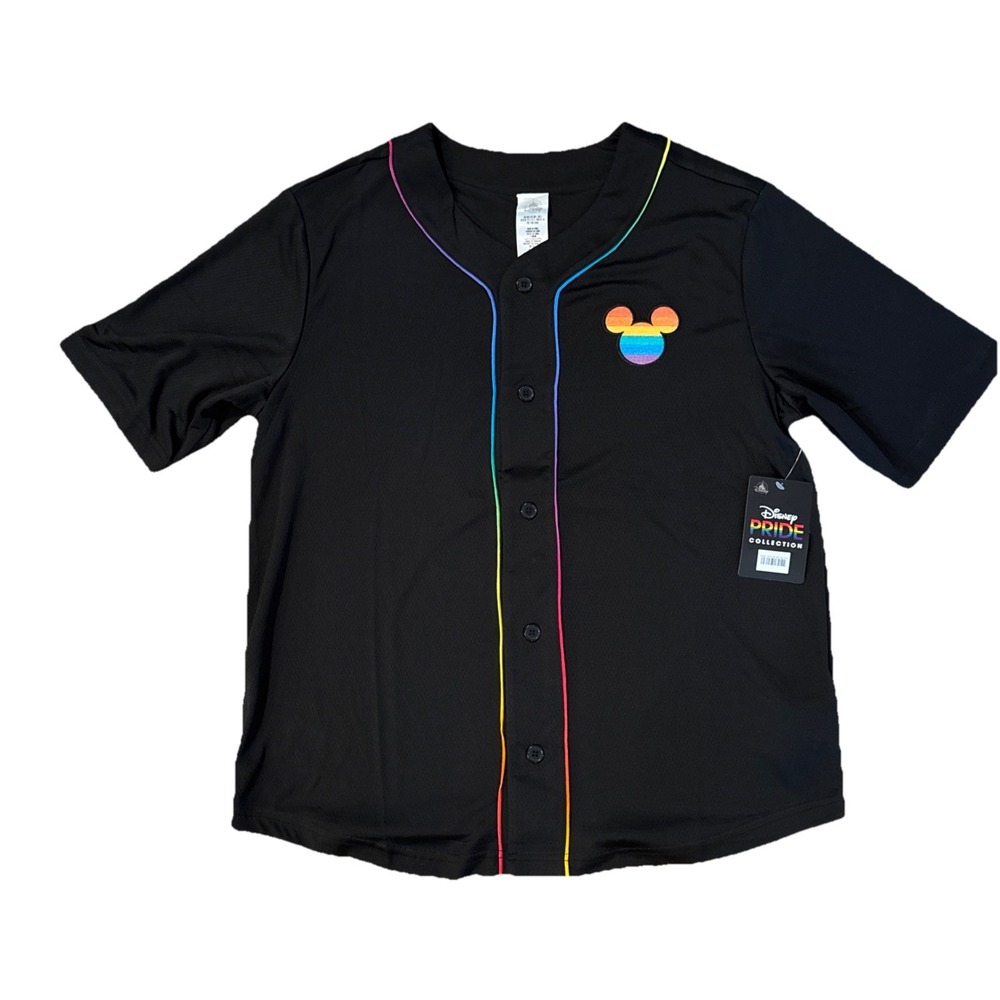 Disney Pride Collection Mickey Mouse Rainbow Baseball Jersey Black L NWT